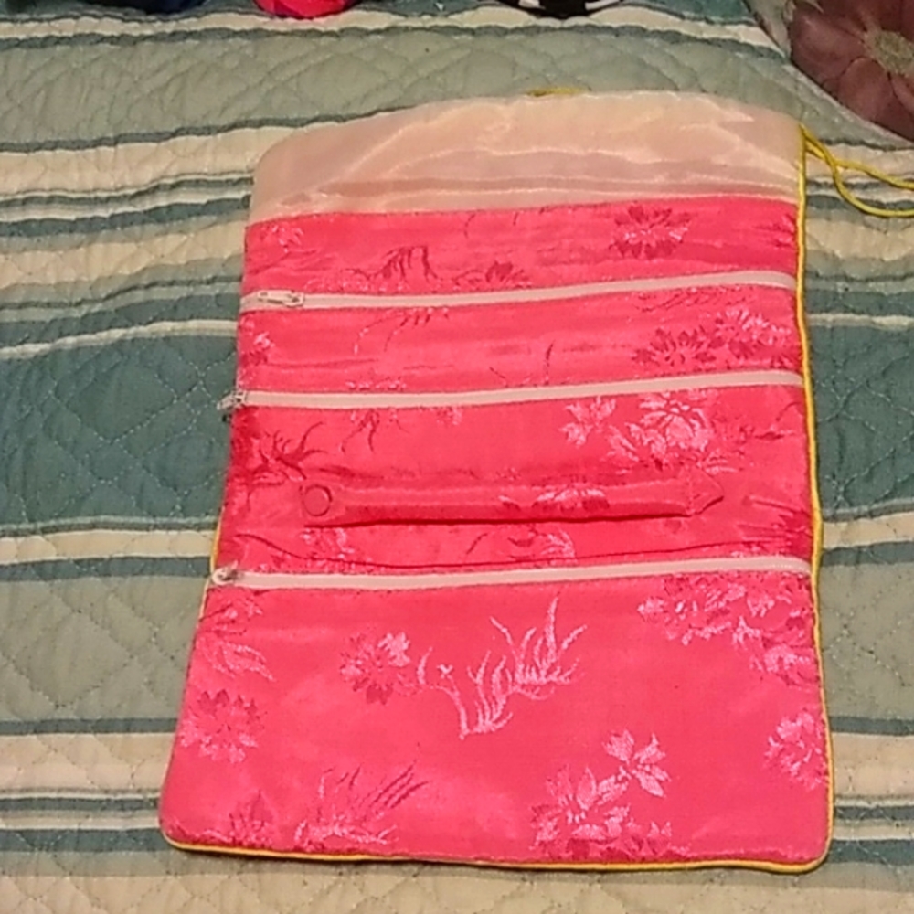 Pink Silk Jewelry Bag